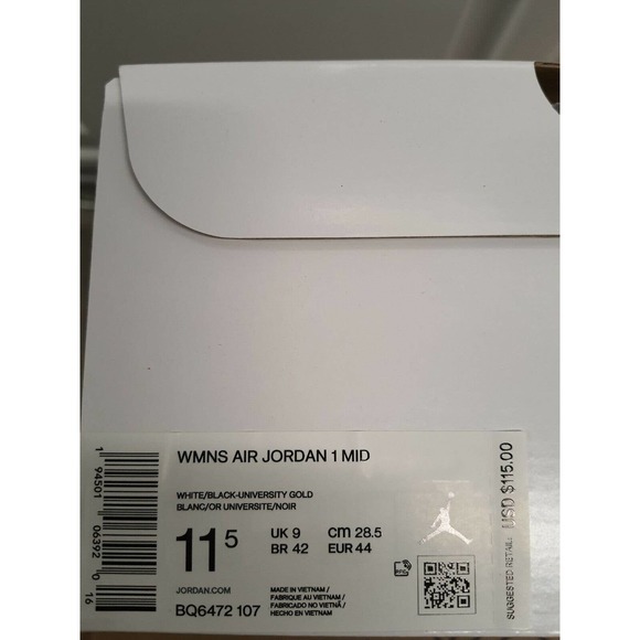 New Nike Air Jordan 1 Mid Perforated White University Gold [BQ6472-107 11.5W/10M - Picture 5 of 10